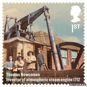 Commemorative stamp of Thomas Newcomen's engine (Image courtesy of Royal Mail)