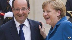 Francois Hollande and Angela Merkel in Paris, 27 June