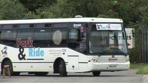 Park and Ride bus turning round a corner