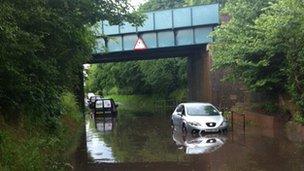 Cars stuck in floods at Albrighton