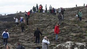 Tourists at the Giant's Causeway