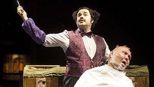 Jason Manford with unnamed co-star in Sweeney Todd. Photo by Helen Maybanks