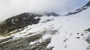 An aerial view of the Lagginhorn mountain near Saas-Grund