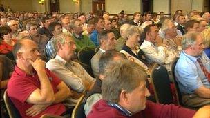 Farmers at a meeting at Staffordshire County Showground