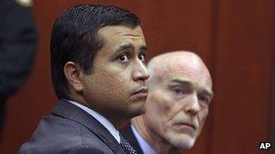 George Zimmerman, left, and lawyer Don West at a bond hearing in Sanford, Florida 29 June 2012