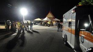 crews set up to help visitors at the Great Smoky Mountains National Park, Tennessee, after storms 5 July 2012