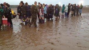 Queuing in the mud at Wakestock