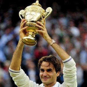 Roger Federer with Wimbledon trophy