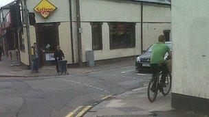 Cyclist on a pavement in Canton, Cardiff