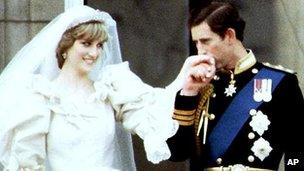 Princess Diana and Prince Charles at Buckingham Palace after their wedding