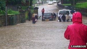 Cars caught in flooding in Mytholmroyd