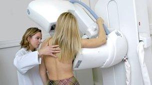 Woman has a breast X-ray (generic)