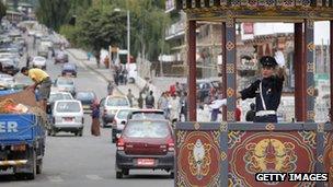 Traffic policeman in Bhtan's capital, Thimpu