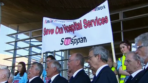 Protesters at the Senedd building