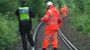 Line near rail derailment