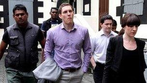 John McAreavey leaving the court in Mauritius during the trial