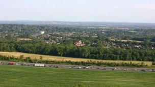 M25 from North Downs at Oxted