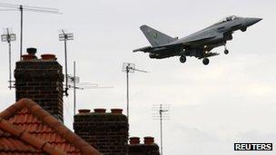 Typhoon comes in to land at RAF Northolt