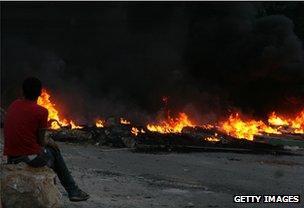 Tyres burn in the northern Lebanese city of Tripoli