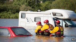 RNLI flood rescue team conducting a search in Aberystwyth