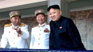 From left: Ri Yong-ho, Choe Ryong-hae and Kim Jong-un