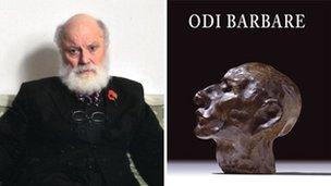 Geoffrey Hill and cover of his poetry book (poet photo by Peter Everard Smith)