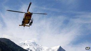 Rescue helicopter in Chamonix, French Alps, 12 July