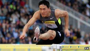 Liu Xiang in the Men's 110m hurdles during day one of the 2012 Diamond League London Grand Prix at Crystal Palace, 13 July 2012