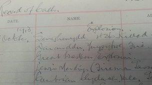 Log book of incidents at the Mines Rescue Service centre