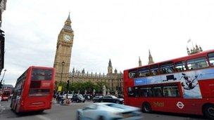 Traffic outside the Houses of Parliament