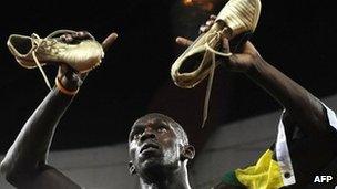 Usain Bolt celebrating Olympic Gold in the 100 metre sprint in Beijing in 2008