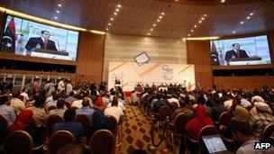 Libyan High National Electoral Commission chairman Nuri al-Abbar announces the Libyan General Assembly Election final votes counting on July 17