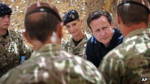 David Cameron meets British soldiers based at Lashkar Gah in Helmand Province