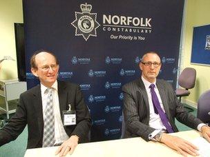 Prof Edward Acton, UEA vice chancellor, and detective chief superintendent Julian Gregory of Norfolk Constabulary