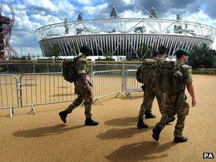 Soldiers entering Olympic Park