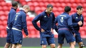 Ryan Giggs and Team GB team-mates in a training session at Middlesbrough's Riverside Stadium