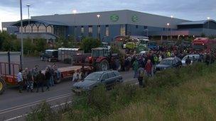 Milk protest outside Robert Wiseman plant near M5, Bridgwater