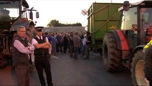 Farmers have blockaded the Robert Wiseman Dairies processing plant near Bridgwater, Somerset