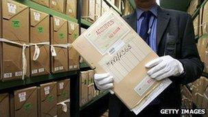 Picture of someone at the national archives at Kew