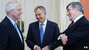 Sir John Major, Tony Blair and Gordon Brown share a joke at the No 10 lunch