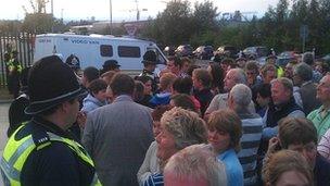 Protesters at milk plant in Leeds on 24 July 2012