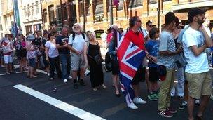 A queue waiting to have bags searched outside the Millennium Stadium