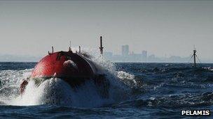 The front end of a Pelamis wave power device. Pic: Pelamis