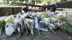 Tributes and flowers were left near Saltford Weir