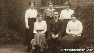 Four women who were workers and a foreman at the site during World War I