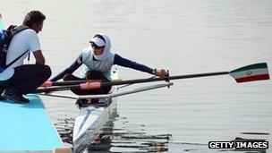 Iranian rower Solmaz Abbasi training at Eton Dorney