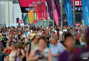 Spectators arriving for the opening ceremony dress rehearsal