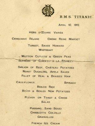 Menu from Titanic’s first dinner