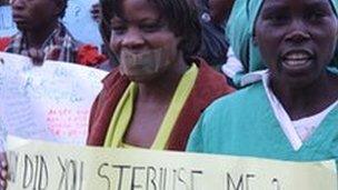 File picture of women demonstrating in Windhoek, Namibia, in support of three women who claim they were sterilised without their informed consent