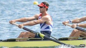 Tom James during Monday's coxless four heat